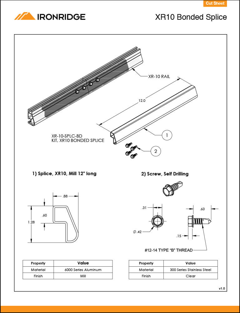 Bonded Splice Kit XR-1000 Rails Ironridge
