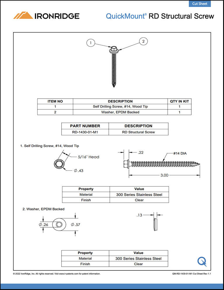 RD Structural Screw Cut Sheet