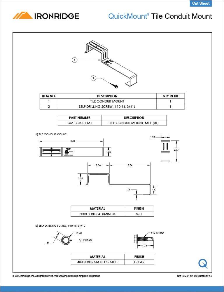 Tile Conduit Mount Cut Sheet