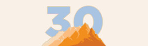 The number 30 behind an orange mountain range icon.